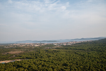 Fototapeta na wymiar Look from the hill to Vodice - sea and town in the Croatia