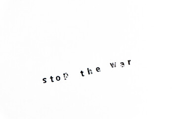 Stamps stop the war on a white paper background