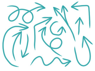 Obraz premium Green arrow icons are drawn in pencil. Abstract shapes. Drawn by hand. Graphic elements of creativity.