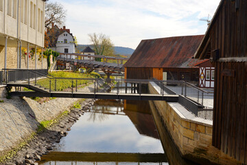 Bad Kösen, Germany mills and wooden structures of the nearby Graduation Tower spa complex