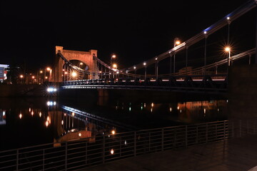 Most Grunwaldzki Wrocław, noc, woda, rzeka, odra