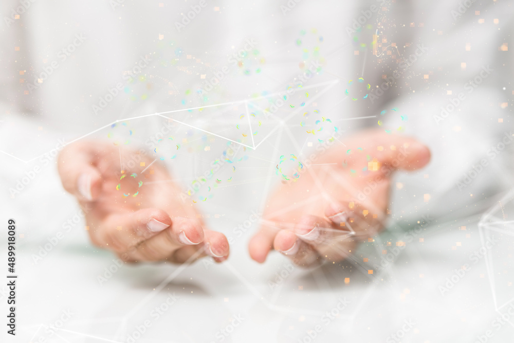 Poster global network. blockchain. 3d illustration. neural networks and artificial intelligence. abstract