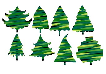 Set with Christmas trees for hobbies and cards and posters and postcard and magazines and stickers and kids and shops