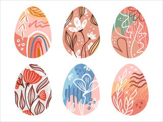 Easter boho egg vector set modern abstract doodle