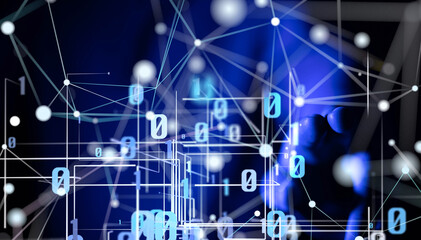 Global network. Blockchain. 3D illustration. Neural networks and artificial intelligence. Abstract