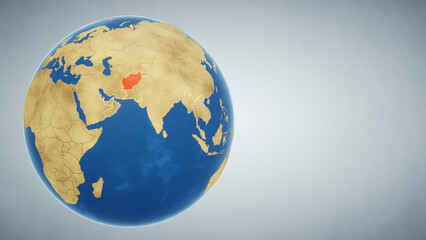 Earth globe with country of Afghanistan highlighted in red. 3D illustration. Elements of this image furnished by NASA