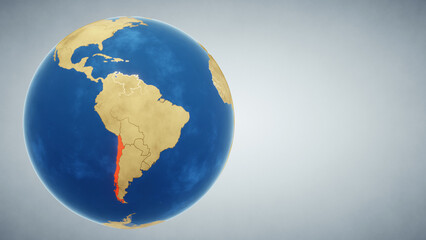 Earth globe with country of Chile highlighted in red. 3D illustration. Elements of this image furnished by NASA