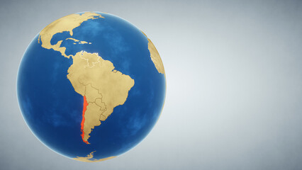 Fototapeta premium Earth globe with country of Chile highlighted in red. 3D illustration. Elements of this image furnished by NASA