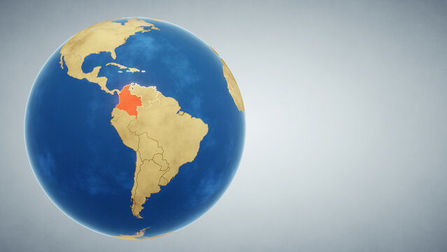 Earth globe with country of Colombia highlighted in red. 3D illustration. Elements of this image furnished by NASA