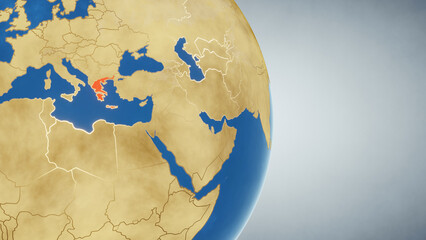 Earth globe with country of Greece highlighted in red. 3D illustration. Elements of this image furnished by NASA © HTGanzo