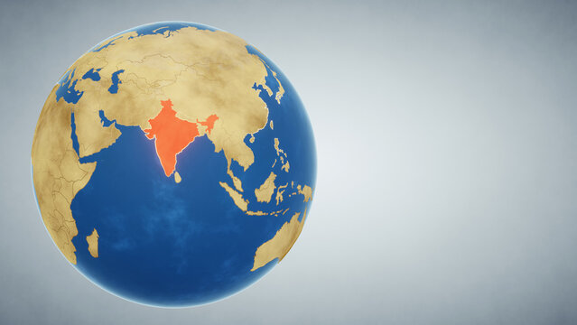 Earth globe with country of India highlighted in red. 3D illustration. Elements of this image furnished by NASA