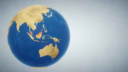 Earth globe with country of Malaysia highlighted in red. 3D illustration. Elements of this image furnished by NASA