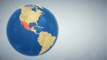 Earth globe with country of Mexico highlighted in red. 3D illustration. Elements of this image furnished by NASA