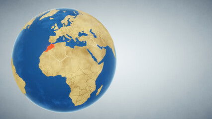 Earth globe with country of Morocco highlighted in red. 3D illustration. Elements of this image furnished by NASA