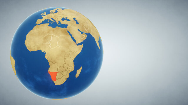 Earth globe with country of Namibia highlighted in red. 3D illustration. Elements of this image furnished by NASA