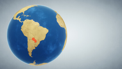 Earth globe with country of Paraguay highlighted in red. 3D illustration. Elements of this image furnished by NASA