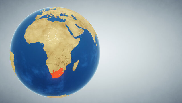Earth globe with country of South Africa highlighted in red. 3D illustration. Elements of this image furnished by NASA
