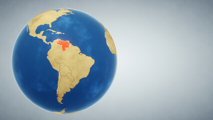 Earth globe with country of Venezuela highlighted in red. 3D illustration. Elements of this image furnished by NASA