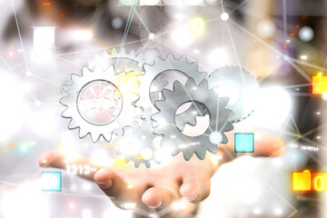 abstract lines with dots over dark background.