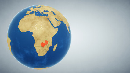 Earth globe with country of Zambia highlighted in red. 3D illustration. Elements of this image furnished by NASA