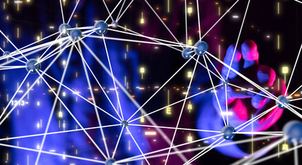 Global network. Blockchain. 3D illustration. Neural networks and artificial intelligence. Abstract