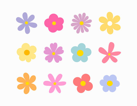 Cute flowers icons set.