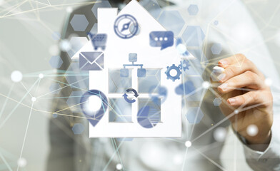 home data. Digital cyberspace with particles and Digital data network connections concept.