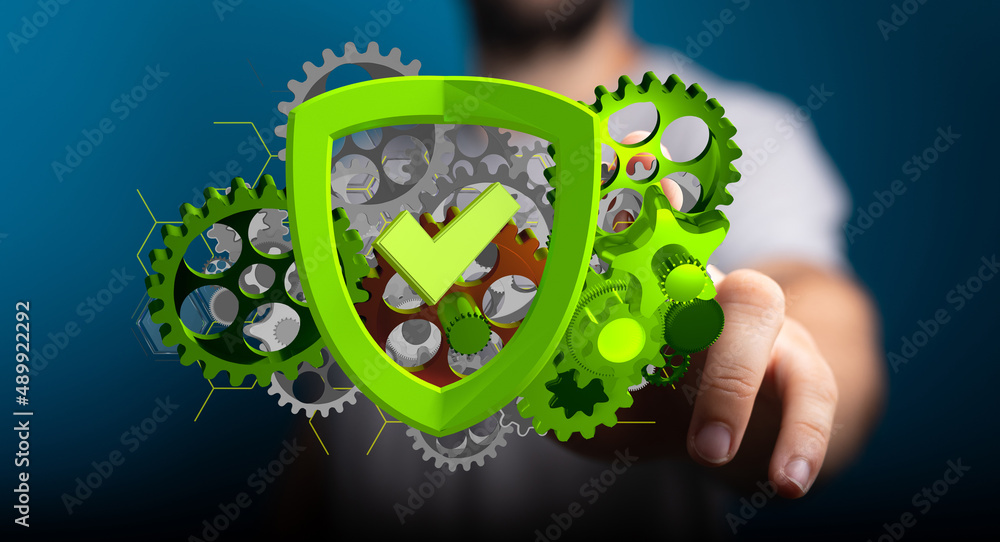 Poster set of green gears and cogs on black background