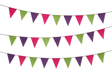 Colorful bunting party flags isolated on white background