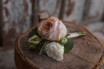 Light Pink Roses Wedding Boutonnieres. Wedding day.