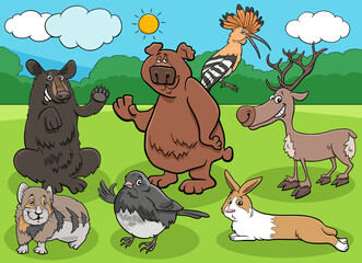 cartoon wild animals characters group