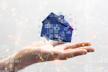 home data. Digital cyberspace with particles and Digital data network connections concept.