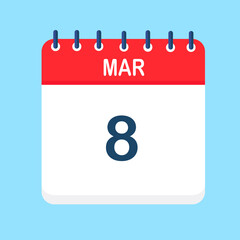 March. Round calendar Icon with long shadow in a Flat Design style.  Vector Illustration. Easy to edit, manipulate, resize or colorize.