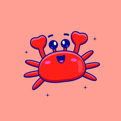 Cute cartoon crab in vector illustration. Animal isolated vector. Flat cartoon style