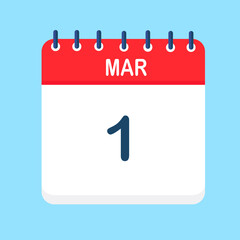 March. Round calendar Icon with long shadow in a Flat Design style.  Vector Illustration. Easy to edit, manipulate, resize or colorize.