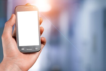 Man hands using smart phone with a blank screen