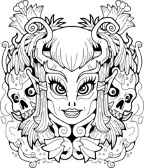 fairy tale forest fairy, contour illustration, design