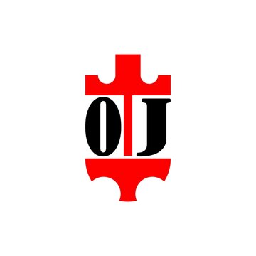 OJ red crown shield letter logo