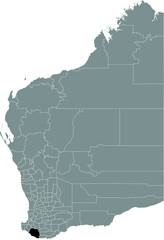 Black flat blank highlighted location map of the SHIRE OF MANJIMUP AREA inside gray administrative map of areas of the Australian state of Western Australia