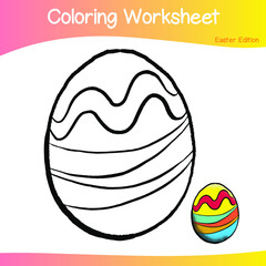 Colouring Easter eggs worksheet. Vector set of 9 Easter Eggs with patterns on white background. Happy Easter. Vector illustrations