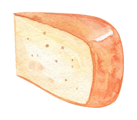 watercolor piece of cheese isolated on white . triangular slice of cheddar hand drawn illustration