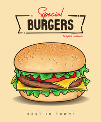 Special burgers vector illustration  for fast food restaurant 