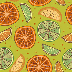 Vector citrus pattern.  Simless pattern of orange slices. Decorative orange slices