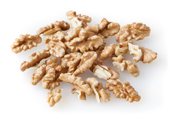 Heap of unpeeled walnuts isolated on white background with clipping path