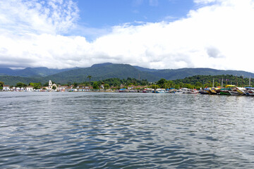 Fototapeta na wymiar Panoramic view of Paraty pier - the historic city, founded in 1667, is a World Heritage of Humanity by Unesco.