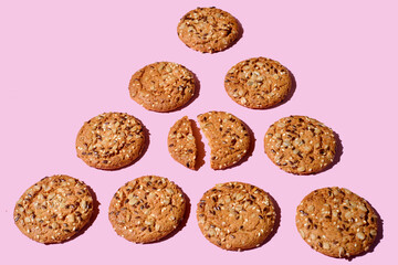 Oatmeal cookies with seeds. Pattern made of Oatmeal cookies with seeds.
