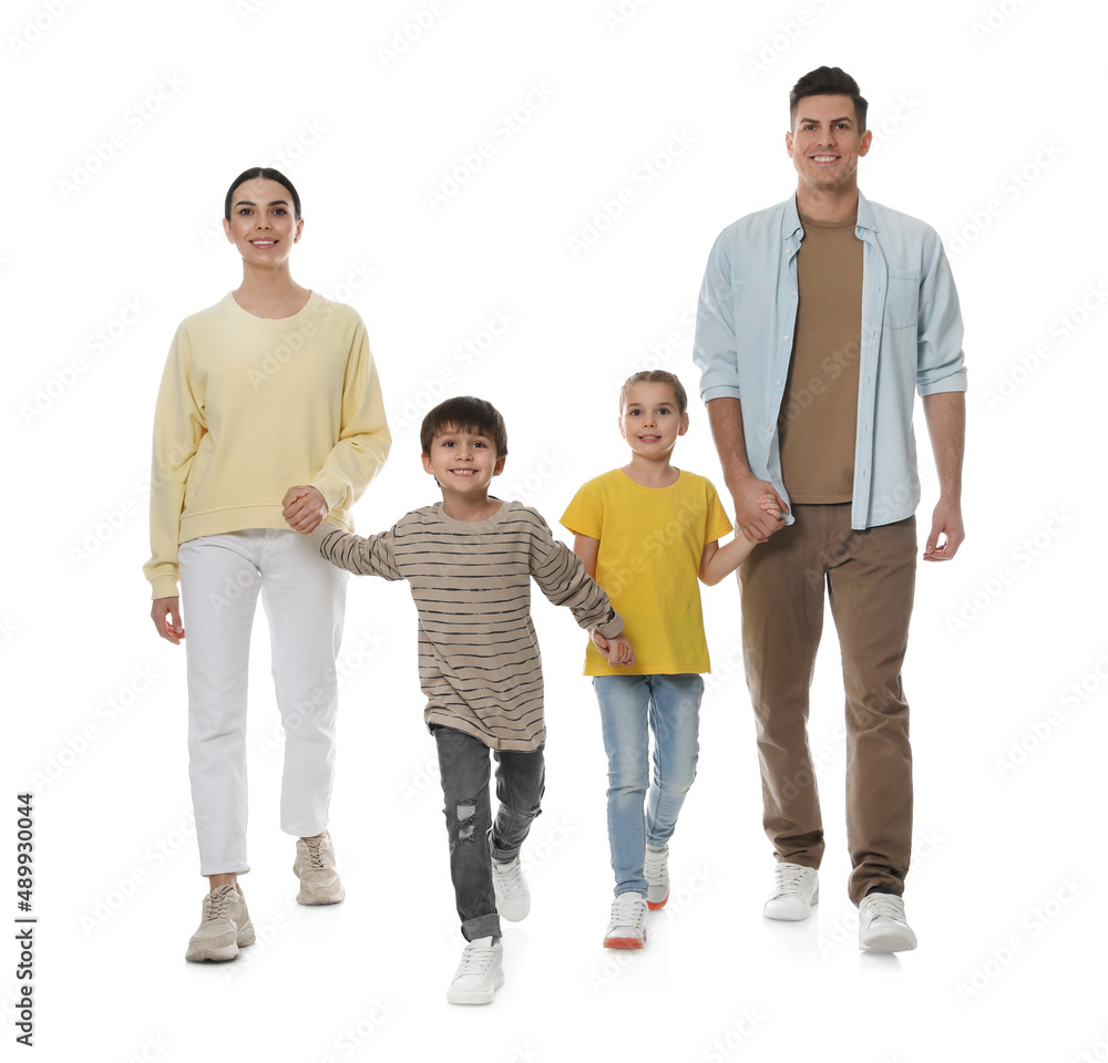 Sticker Children with their parents together on white background