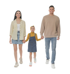 Fototapeta premium Little girl with her parents together on white background