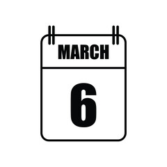 Outline 6 March Calendar Icon Vector Illustration . Date , Day Of Mouth