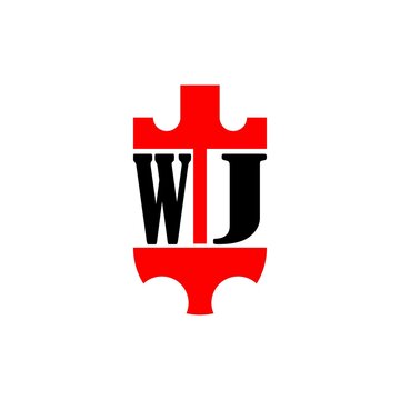 WJ red crown shield letter logo